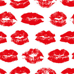 Vector seamless pattern with imprint kiss red lips