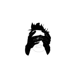 Vector hand drawn surreal illustration. Portrait in modern abstract style. Symbol philosophy, astrology, magic, boho, esoteric, surrealism, space. Template for card, poster, banner, print for t-shirt