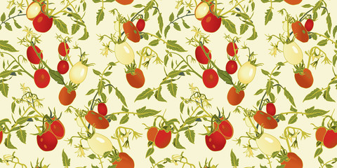 Cream pattern with tomatoe and plant.