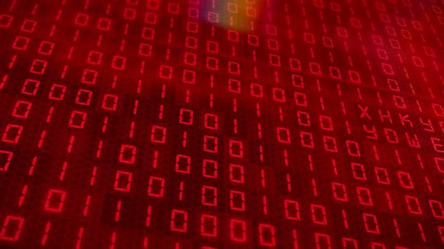 Video animation of moving binary code - blockchain - red