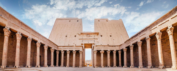 Interior view of a pylon of Edfu. The Temple of Edfu, Nubia, Egypt. - obrazy, fototapety, plakaty