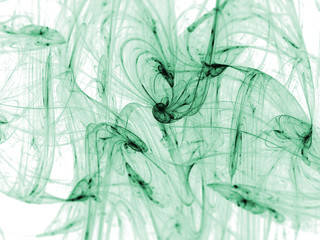 Wave propagation in space, burst of energy, abstract green 3d illustration in perspective.