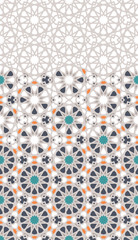 Arabesque vector seamless pattern. Geometric halftone texture with color tile disintegration or breaking - Vector 