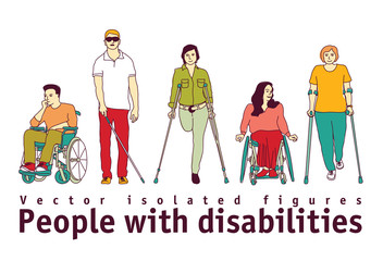 Fototapeta premium People with disabilities isolate objects on white