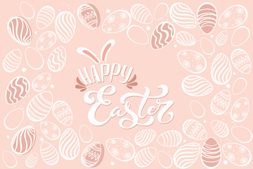 Happy Easter handwritten lettering typography. Hand drawn design elements. Logos and emblems for invitation, card. Vector illustration.