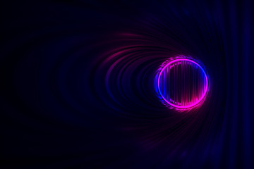 Round tunnel with reflective walls and neon circle illumination 3D Illustration