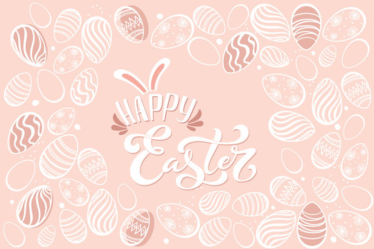 Happy Easter handwritten lettering typography. Hand drawn design elements. Logos and emblems for invitation, card. Vector illustration. © Alwih