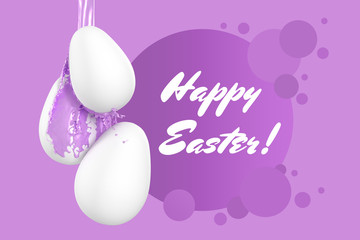 Fototapeta na wymiar Easter greetings with spray paint dripping from the eggs on a plain background. 3D illustration