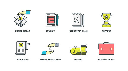 BUSINESS ECONOMICS ICON SET
