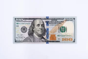 Fotobehang One hundred dollar bill isolate on a white background © kamui29