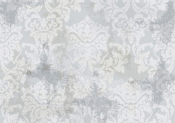Rococo texture pattern Vector. Floral ornament decoration old effect. Victorian engraved retro design. Vintage fabric decors. Gray colors