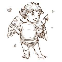 Angel with arrow and wings Valentines day cupid sketch