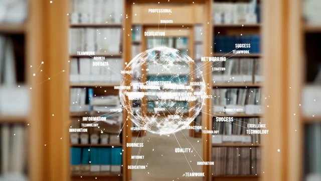 Animation of turning globe against library background