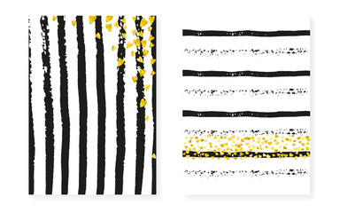 Gold glitter dots with sequins. Wedding and bridal shower invitation cards set with confetti.