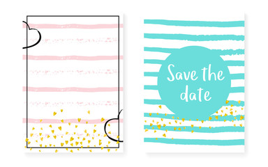 Naklejka premium Bridal shower set with dots and sequins. Wedding invitation card with gold glitter confetti.