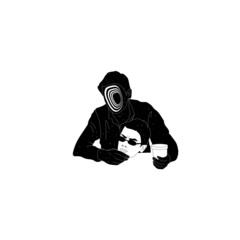 Vector hand drawn surreal illustration. Portrait in modern abstract style. Symbol philosophy, astrology, magic, boho, esoteric, surrealism, space. Template for card, poster, banner, print for t-shirt