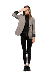 Fototapeta premium A full-length shot of a Business woman with tired and sick expression over isolated white background