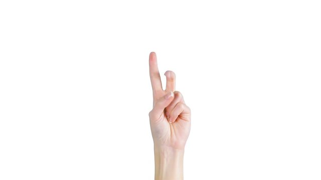 Close up of a woman hand counting numbers from one to five isolated on white background