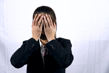 sadness of  business woman with white background