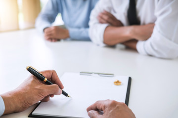 Agreement prepared by lawyer signing decree of divorce (dissolution or cancellation) of marriage,...