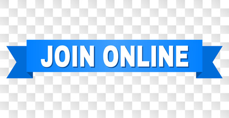 JOIN ONLINE text on a ribbon. Designed with white caption and blue stripe. Vector banner with JOIN ONLINE tag on a transparent background.