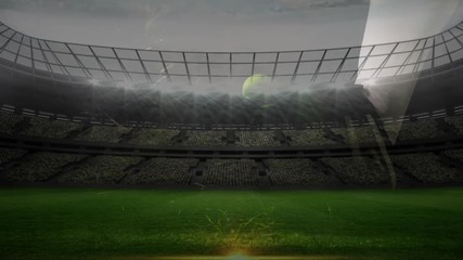 Strike of England rugby ball with field backdrop  - Powered by Adobe