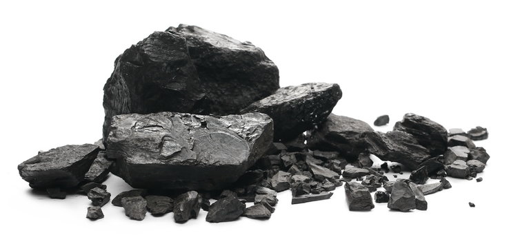 black coal chunks isolated on white background