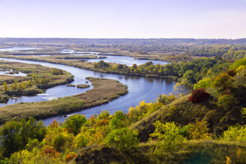 Summer landscape: Vorskla river . Top view. Ukraine. Europe