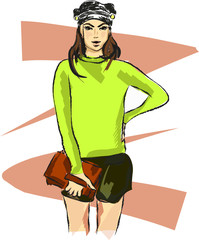 Fashion nice girl in green sweater vector