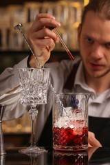 Red fresh alcoholic cocktail. Old fashioned cocktail