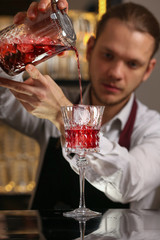 Red fresh alcoholic cocktail. Old fashioned cocktail