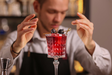 Red fresh alcoholic cocktail. Old fashioned cocktail