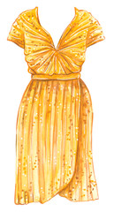 Hand drawn watercolor fashion illustration - long coctail dress in yellow color