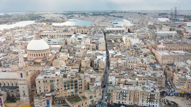 City of Valletta, capital of Malta, aerial view, island in Mediterranean sea. Valletta is the southernmost capital of Europe.