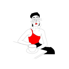 Vector hand drawn surreal illustration of young beautiful space women. Symbol philosophy, astrology, magic, boho, esoteric, surrealism, space. Template for card, poster, banner, print for t-shirt