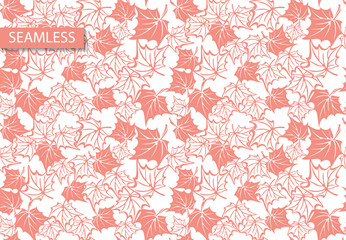 Retro maple vector leaves pattern, great design for any purposes. Autumn forest nature. Autumn maple leaves. Coral background. Maple branch. Retro illustration. Wallpaper pattern.