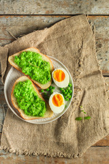 green peas, avocado and vegetable - sandwich (healthy food). food concept. food background