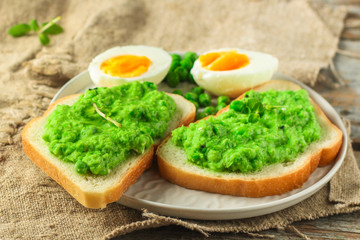 green peas, avocado and vegetable - sandwich (healthy food). food concept. food background