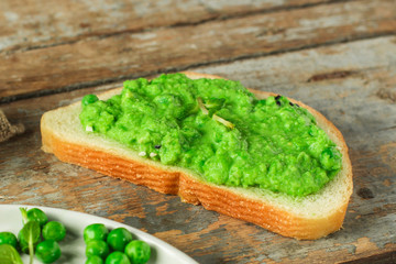green peas, avocado and vegetable - sandwich (healthy food). food concept. food background