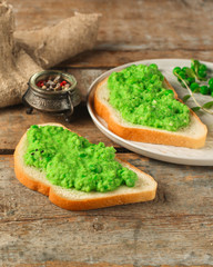green peas, avocado and vegetable - sandwich (healthy food). food concept. food background