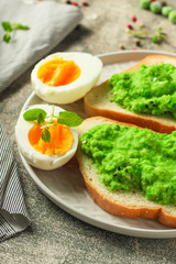 green peas, avocado and vegetable - sandwich (healthy food). food concept. food background