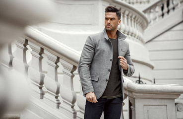 Handsome man in gray jacket
