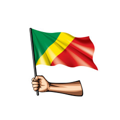 Congo flag and hand on white background. Vector illustration