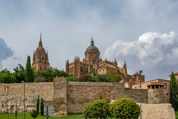 Fototapeta na wymiar view of the towers of the cathedral and wall of Salamanca