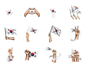 South Korean flag and hand on white background. Vector illustration