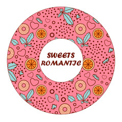 circle frame donut romantic macaroon citrus sweets pattern