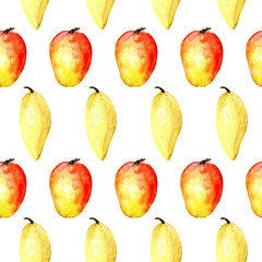 Seamless pattern of watercolor mango for background
