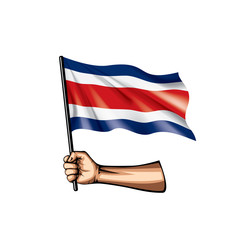 Costa Rica flag and hand on white background. Vector illustration