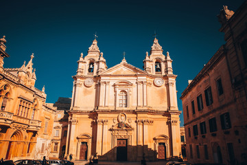 Fototapeta na wymiar Famous Saint Poul Cathedral in Mdina village of Malta, Europe