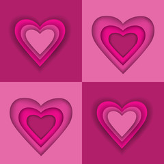 Pattern with paper cut heart shape. Template for Valentines day and greeting card backgrounds. Colorful vector illustrat